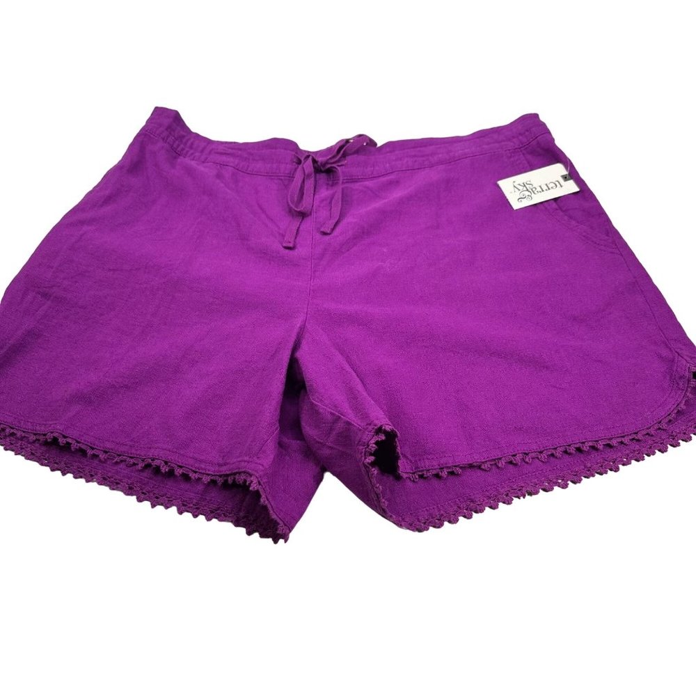 Terra And Sky Women's 0X Soft Trim Short Elastic Back Drawstring Front 2 Pocket